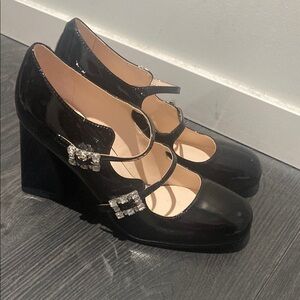 Roger Vivier Style Crystal Decro Black Mary Jane Heels size IT37